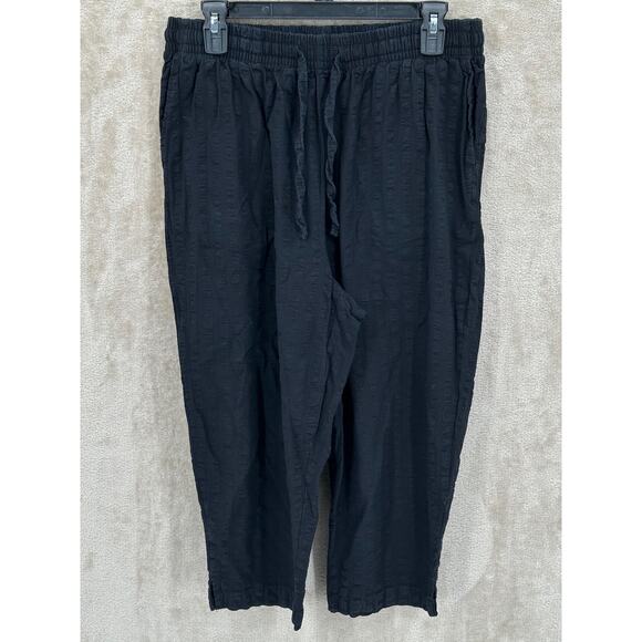 Woman Within Pants Women 14W Cropped Pull On Textured Lounge Relaxed 100% Cotton - Picture 1 of 8